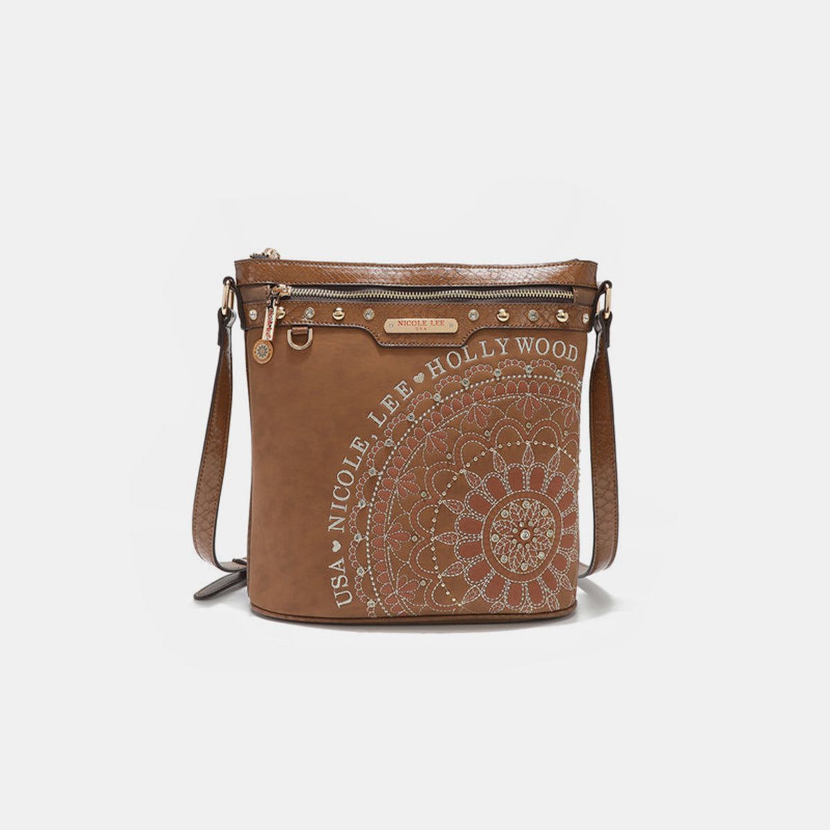 Nicole Lee USA Metallic Stitching Embroidery Inlaid Rhinestone Crossbody Bag - Ryzela