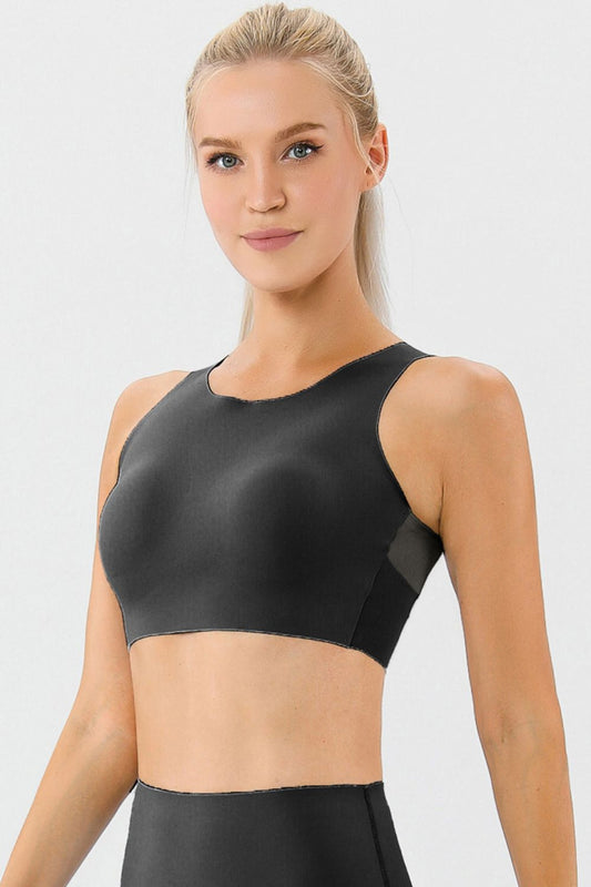 Round Neck Wide Strap Active Bra - Ryzela