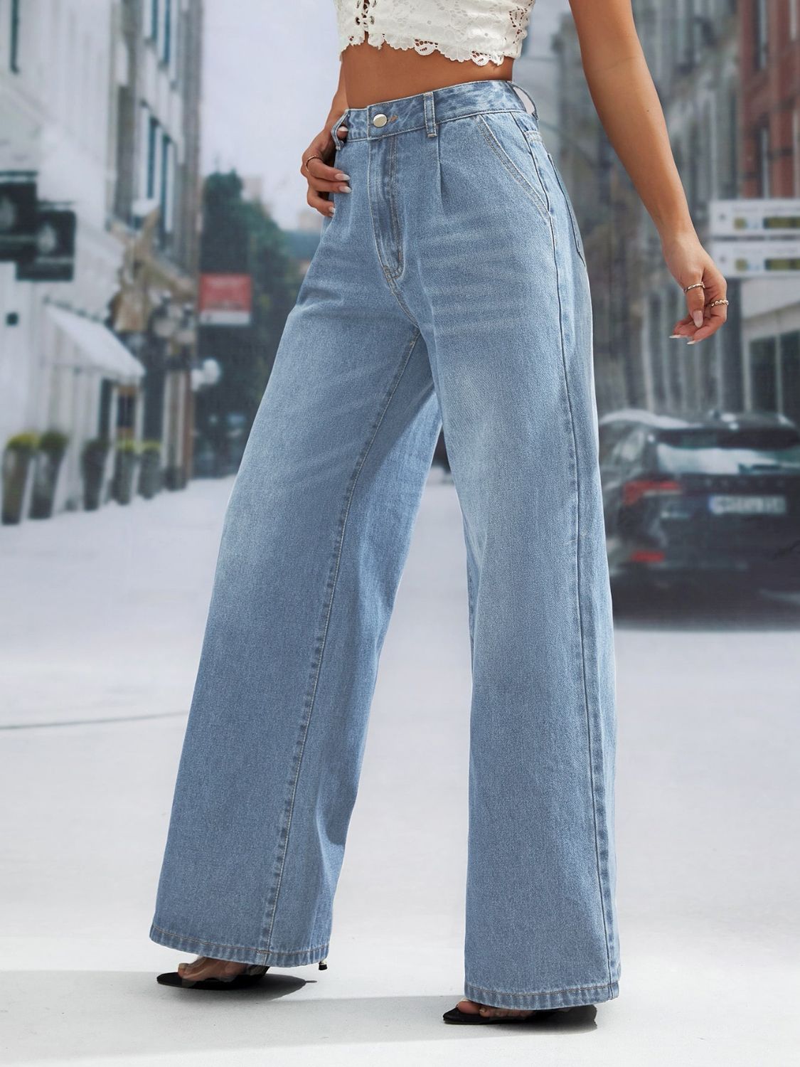 Wide Leg Jeans with Pockets - Ryzela