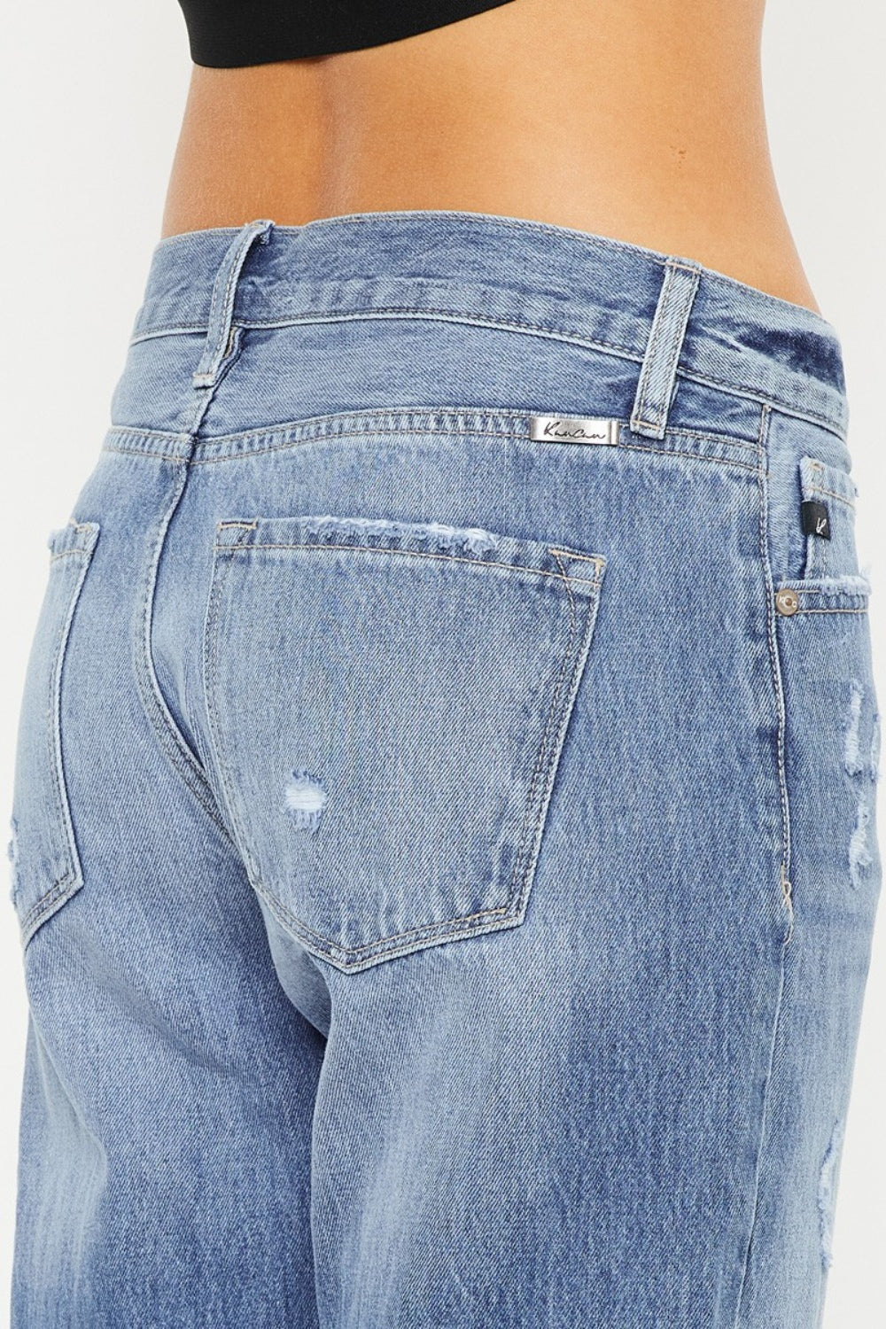 Kancan Mid Rise Distressed Straight Jeans - Ryzela