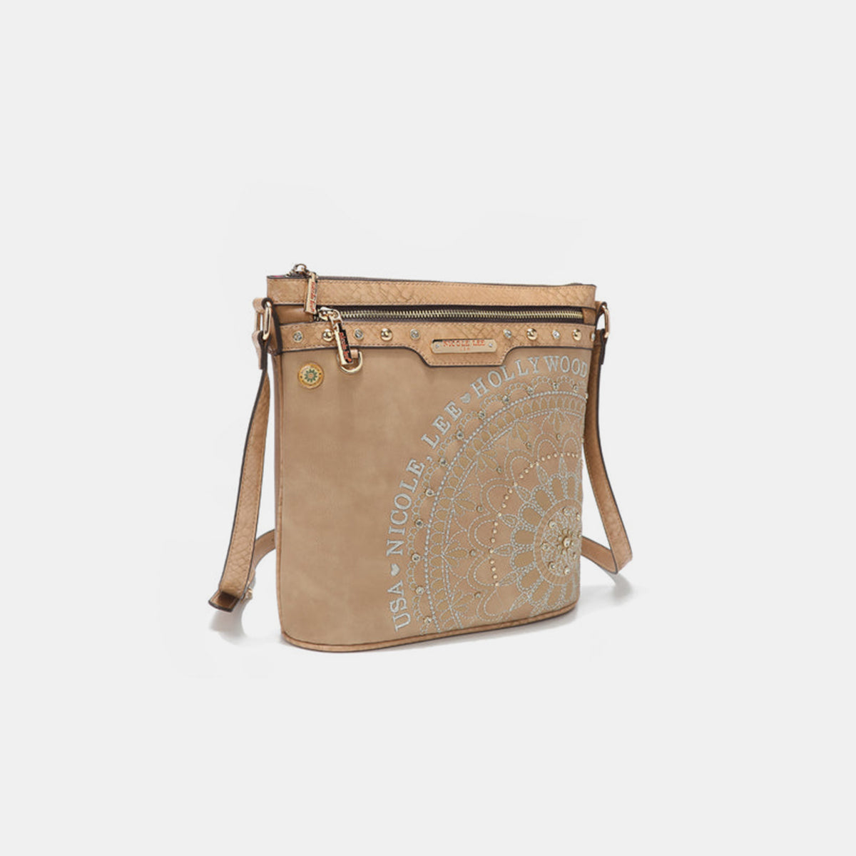 Nicole Lee USA Metallic Stitching Embroidery Inlaid Rhinestone Crossbody Bag - Ryzela