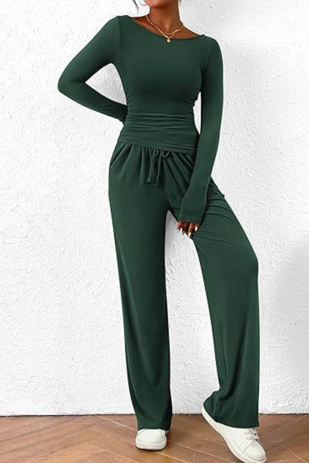 Round Neck Long Sleeve Top and Pants Set - Ryzela