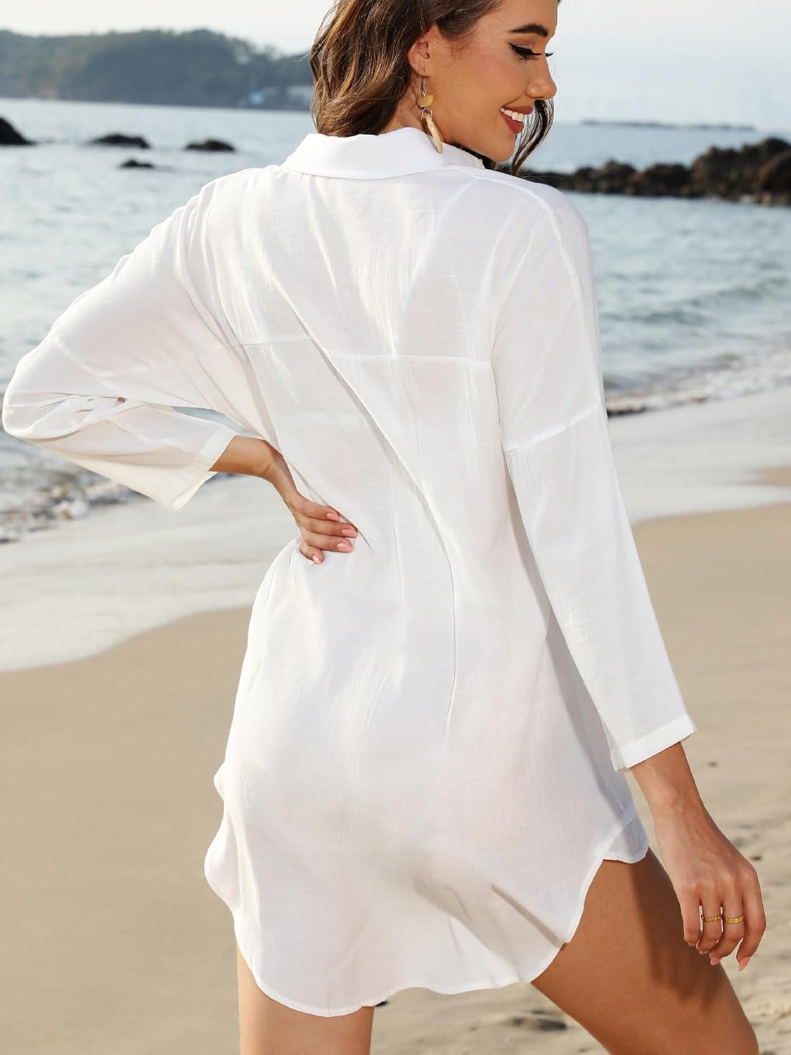 Women'S Swimsuit Cover up Summer Beachwear Button down Shirt Bikini Bathing Suit Beach Coverup Mini Dresses