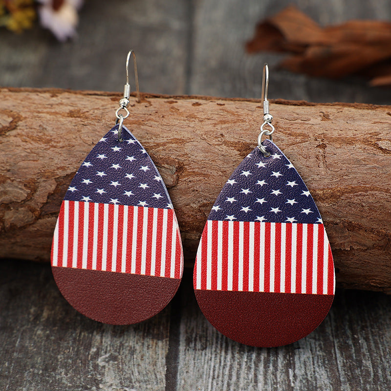 Stars and Stripes PU Leather Teardrop Earrings - Ryzela