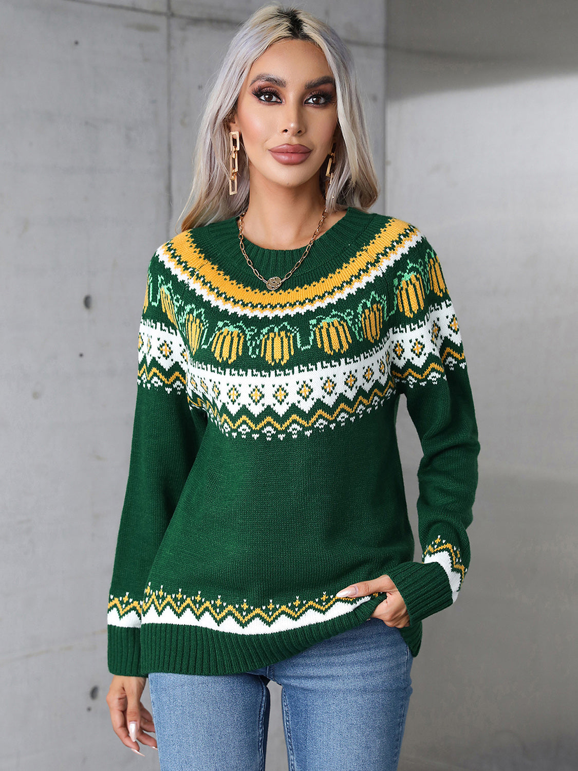 Angel Wings Geometric Round Neck Long Sleeve Sweater - Ryzela