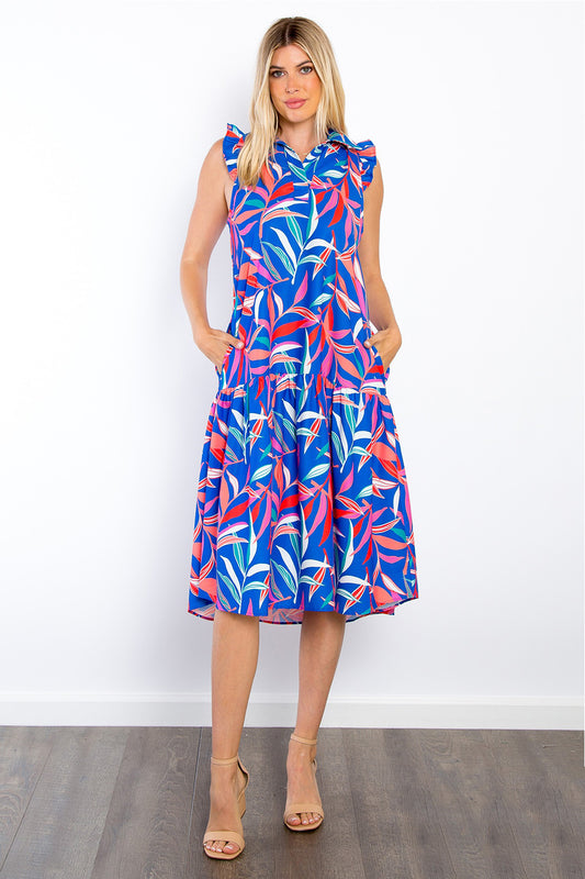 Be Stage Print Ruffled Midi Dress with Pockets - Ryzela