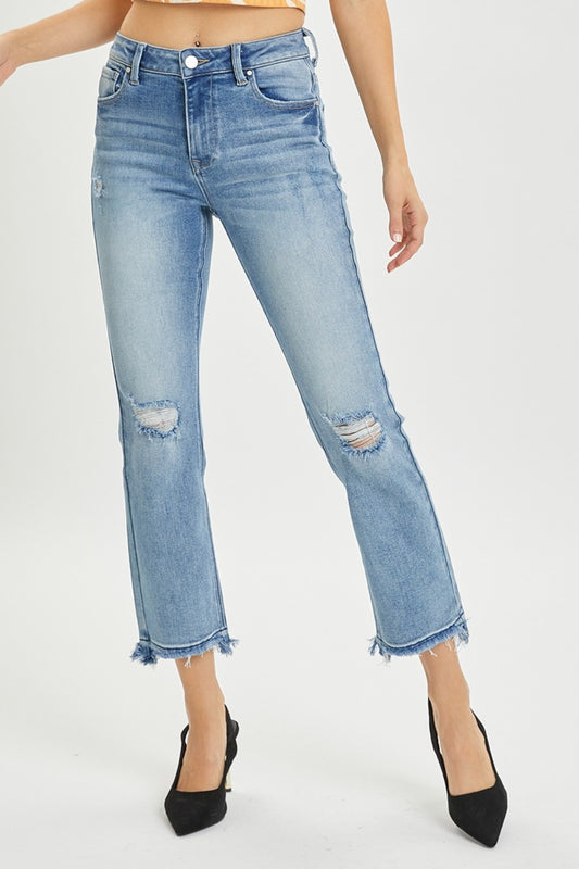 RISEN Full Size High Rise Distressed Cropped Straight Jeans - Ryzela