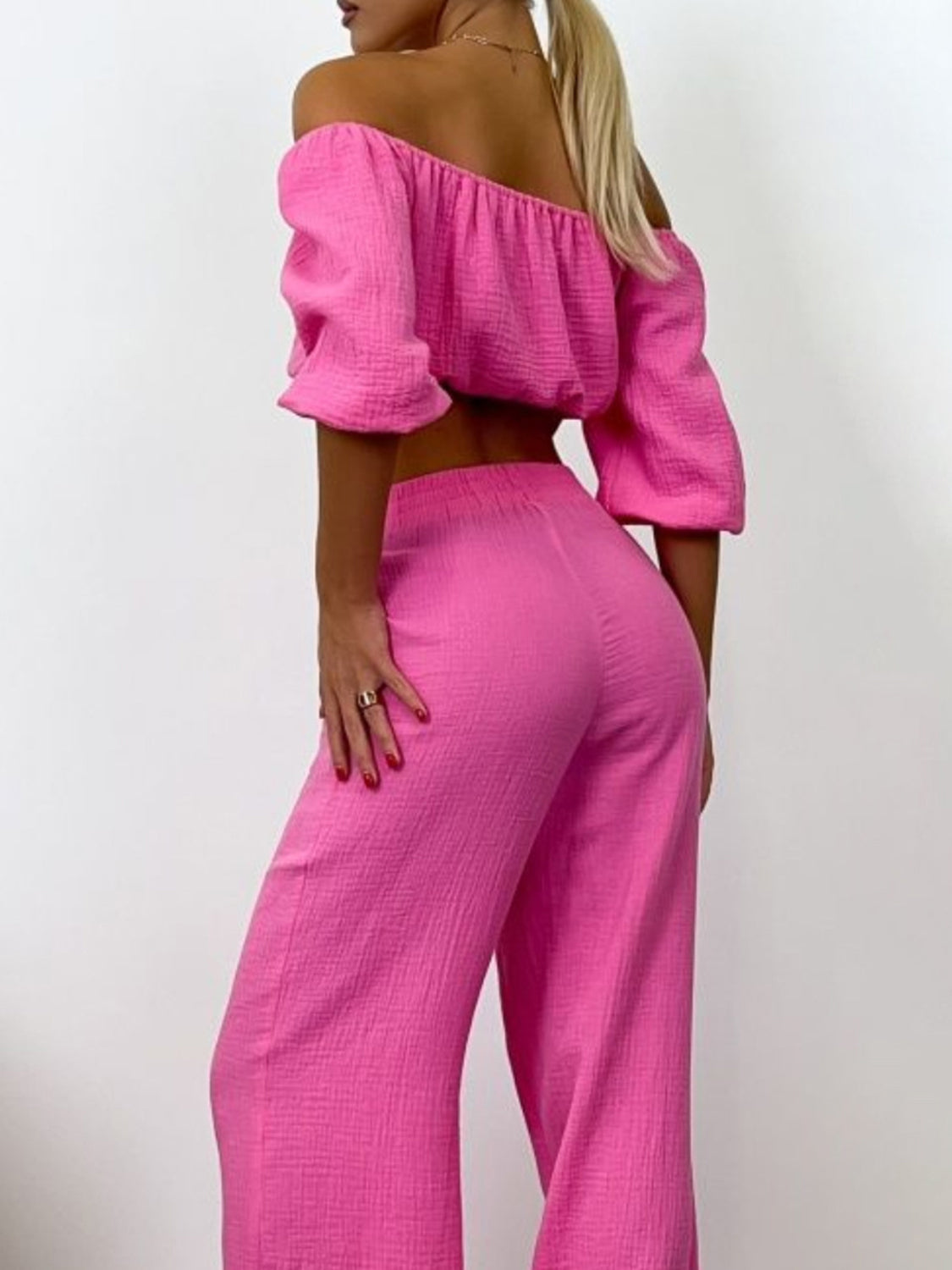 Off Shoulder Long Sleeve Top and Pants Set - Ryzela