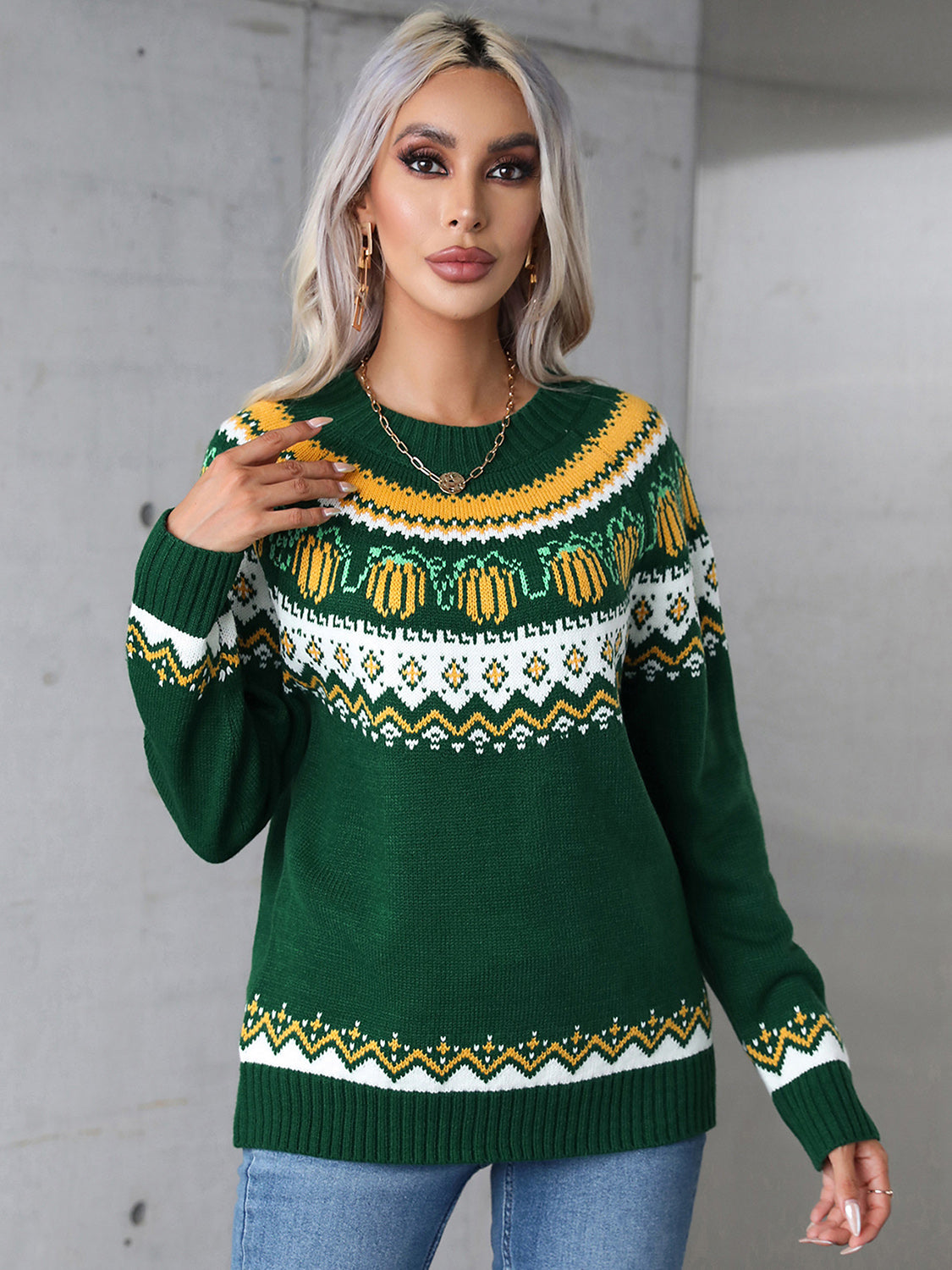 Angel Wings Geometric Round Neck Long Sleeve Sweater - Ryzela