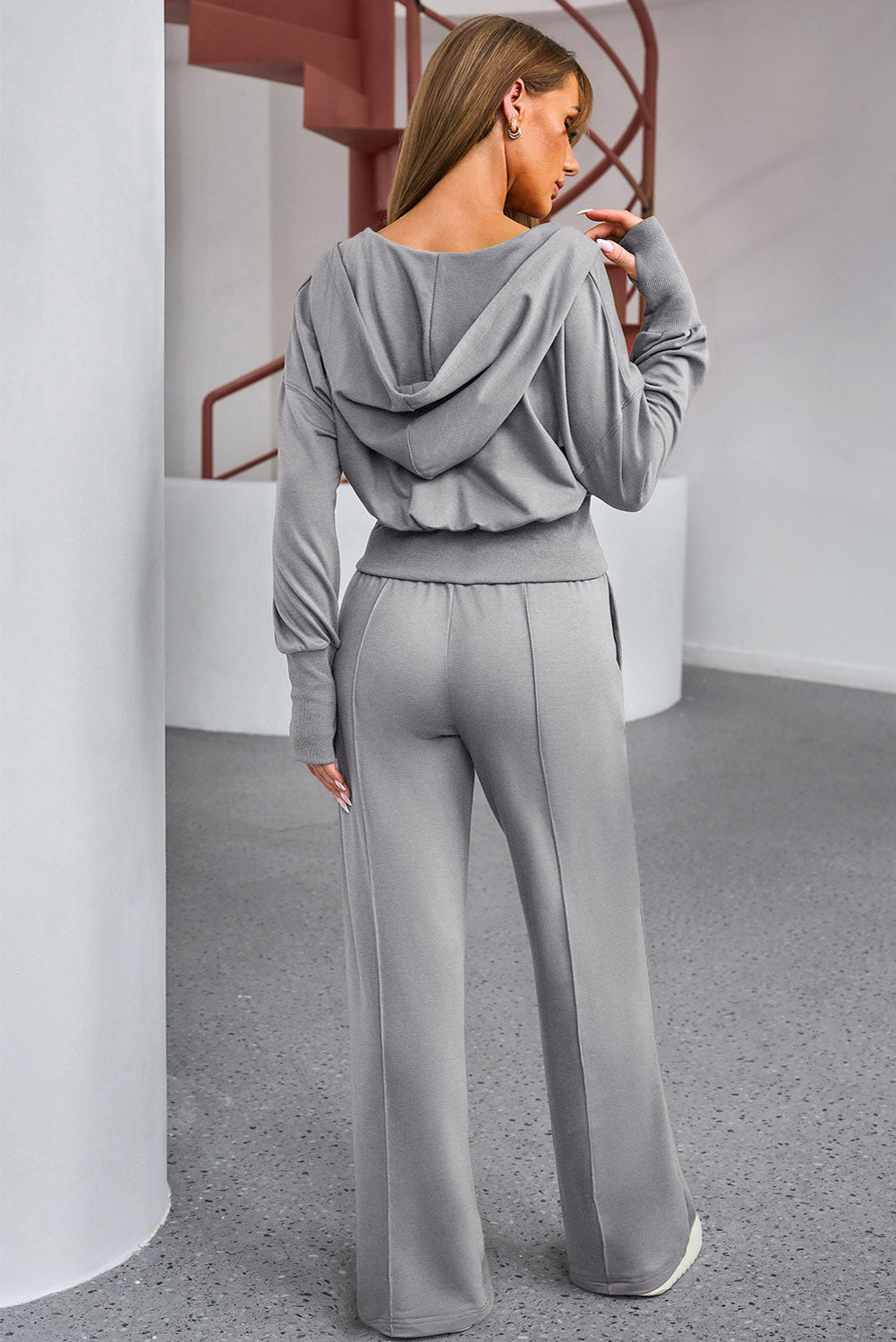 Dropped Shoulder Hoodie and Drawstring Pants Active Set - Ryzela