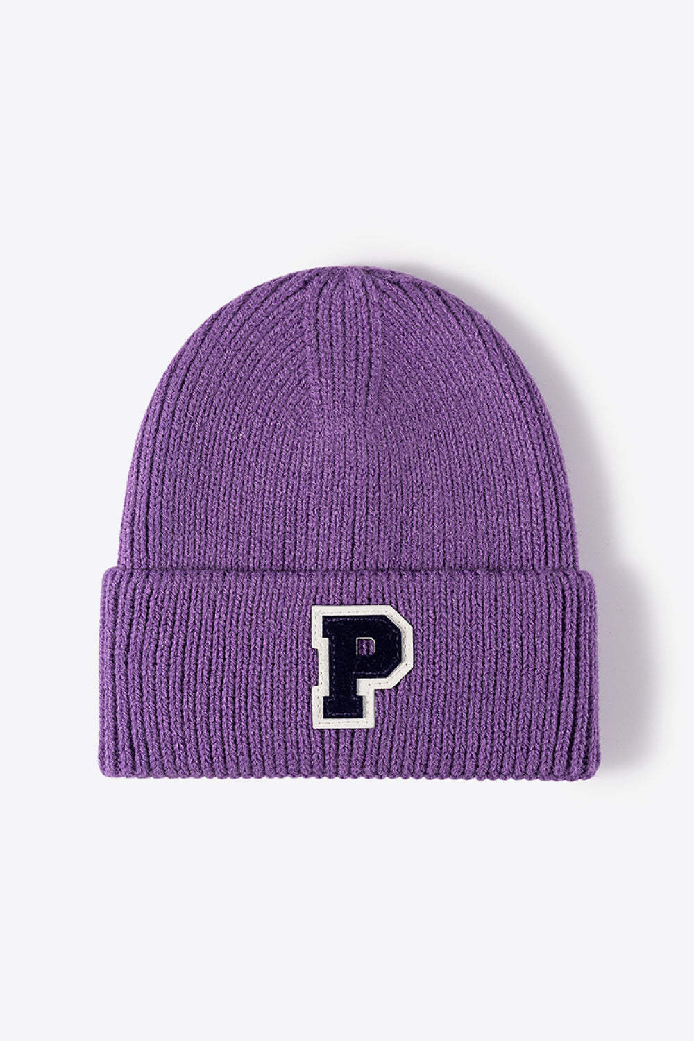 Letter Patch Cuffed Knit Beanie - Ryzela