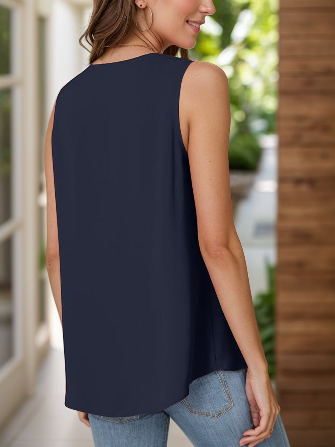 Full Size Ruched V-Neck Tank - Ryzela