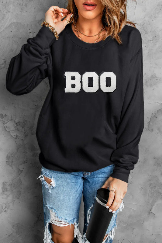 BOO Round Neck Long Sleeve Sweatshirt - Ryzela