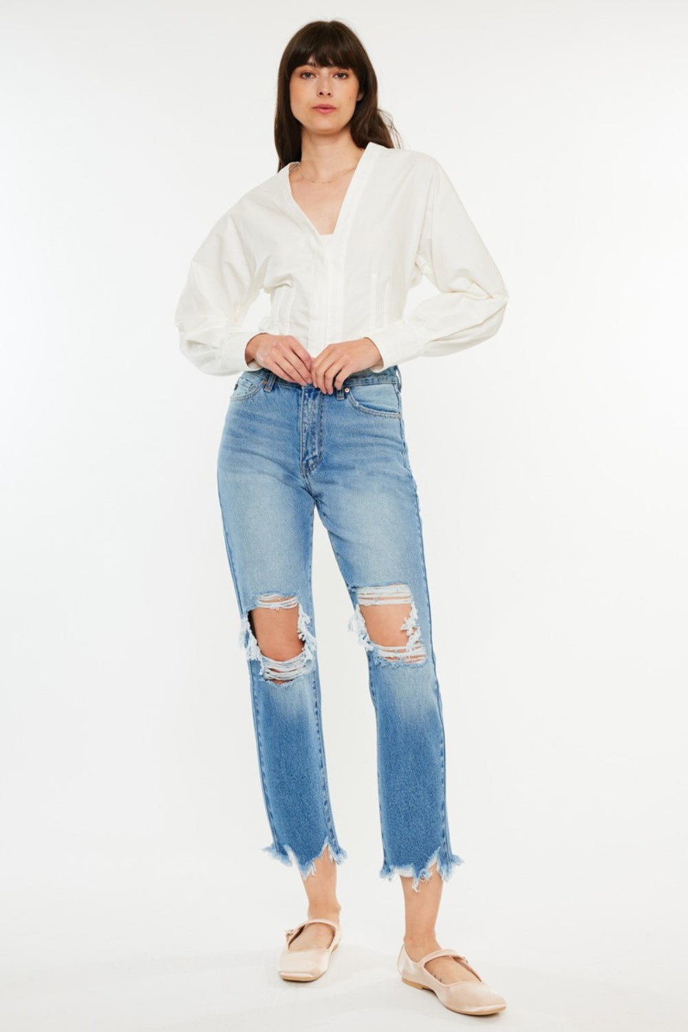 Kancan Distressed Frayed Hem Cropped Jeans - Ryzela