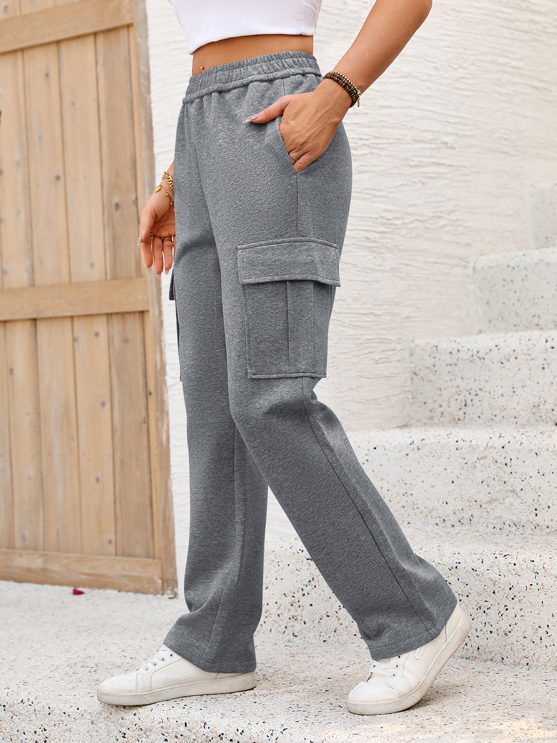 Elastic Waist Pants with Pockets - Ryzela