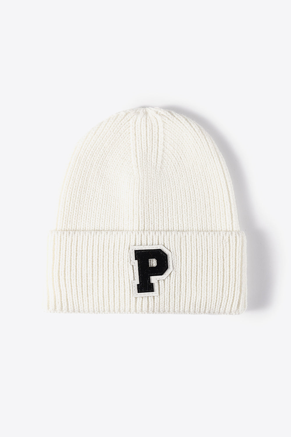 Letter Patch Cuffed Knit Beanie - Ryzela