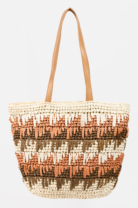 Fame Straw Braided Striped Tote Bag - Ryzela