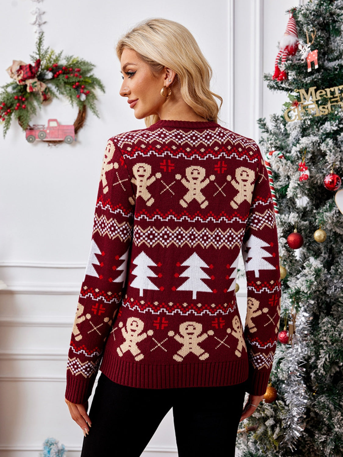 Gingerbread Round Neck Long Sleeve Sweater - Ryzela