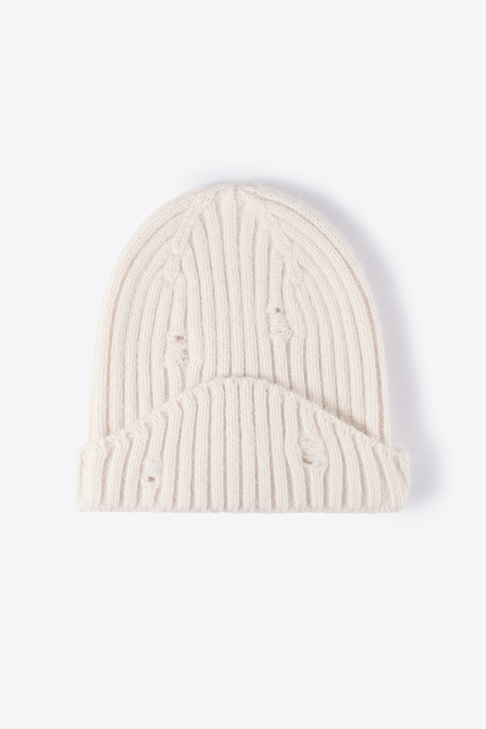 Distressed Rib-Knit Beanie - Ryzela