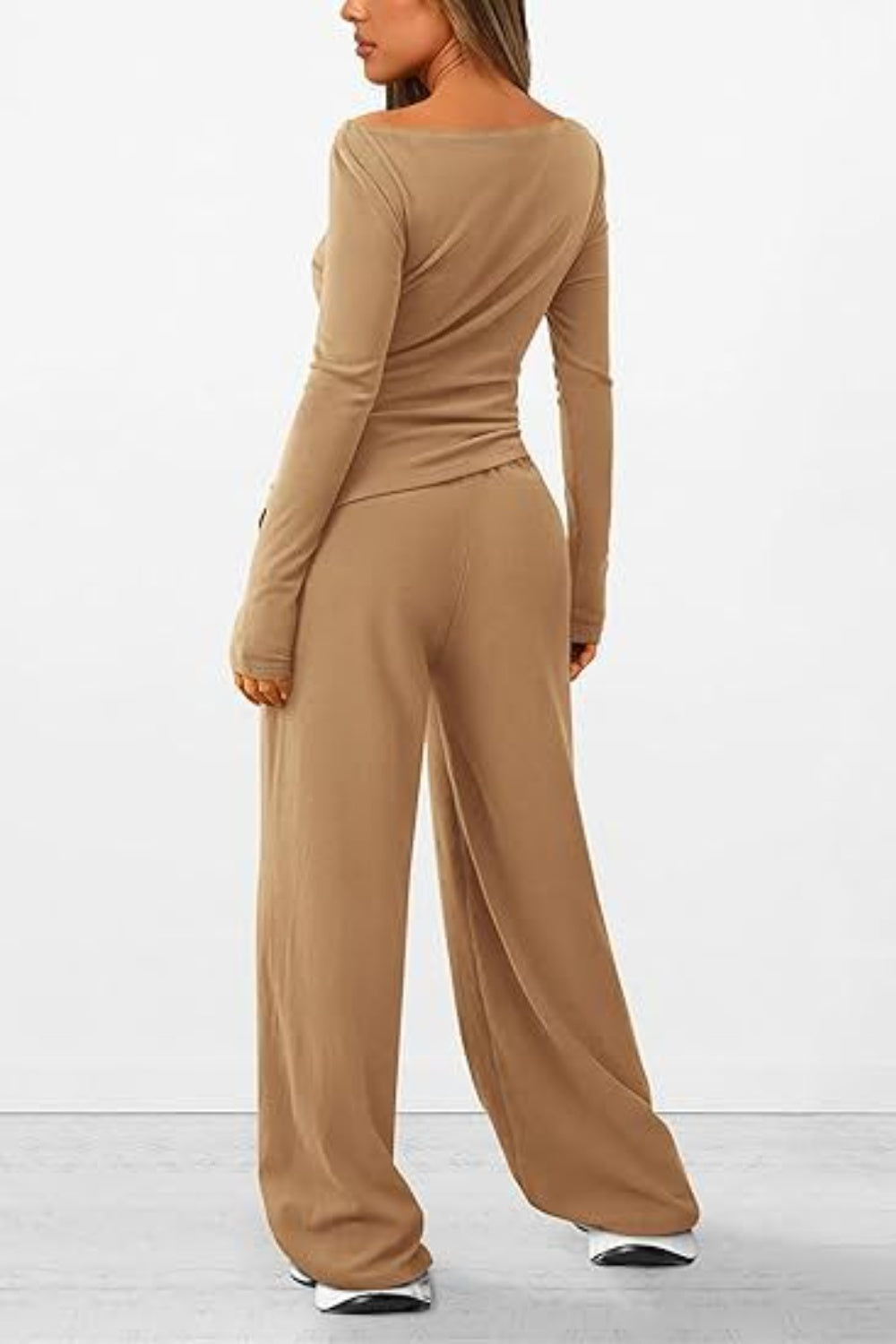 Round Neck Long Sleeve Top and Pants Set - Ryzela