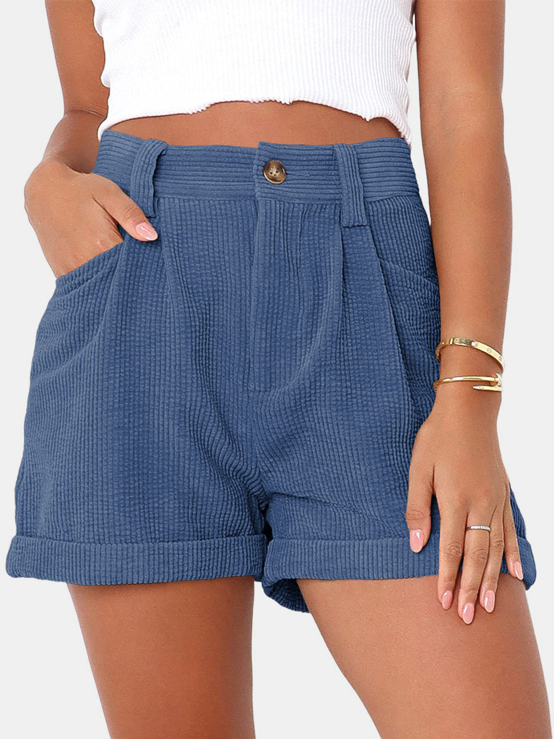 Full Size High Waist Shorts with Pockets - Ryzela