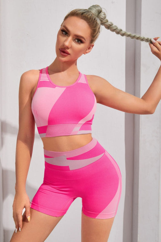 Color Block Sports Bra and Shorts Set - Ryzela