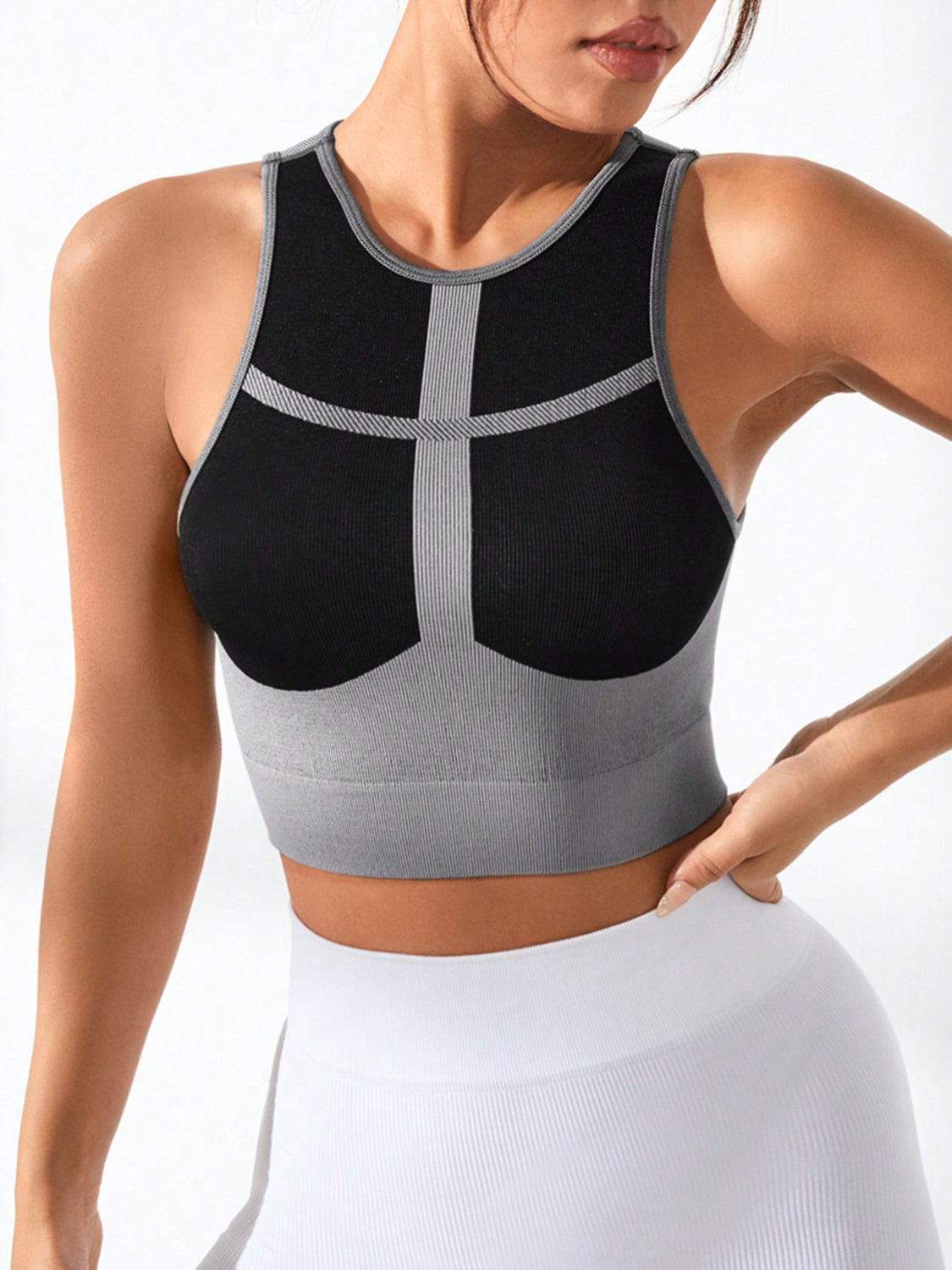 Color Block Round Neck Active Tank - Ryzela