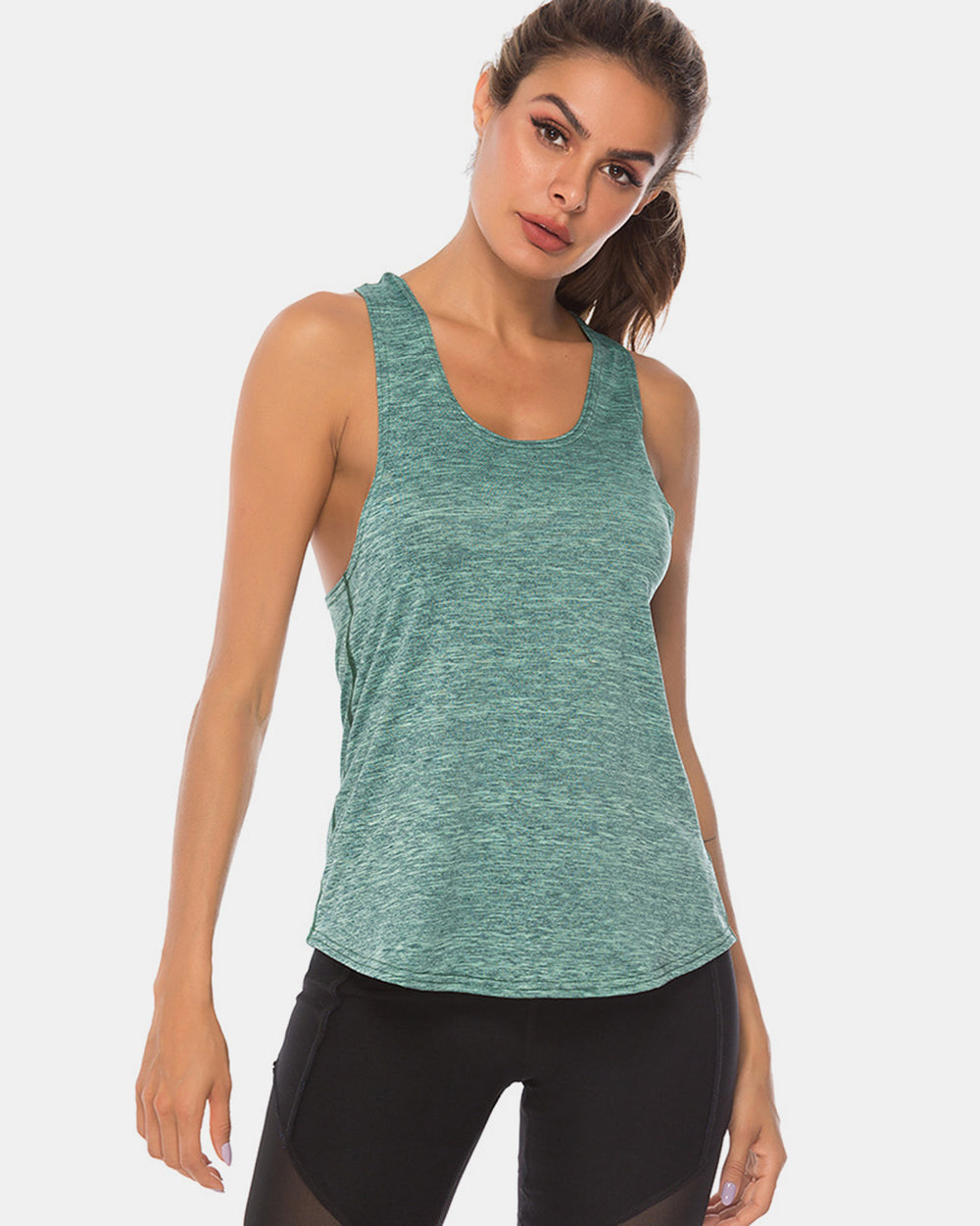 Full Size Scoop Neck Wide Strap Active Tank - Ryzela