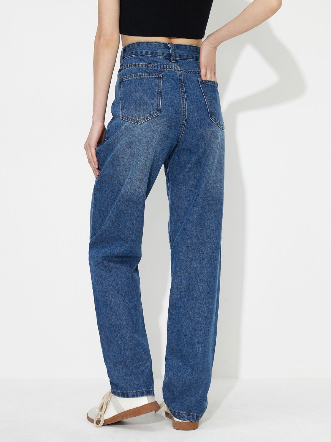 Asymmetric Waist Jeans with Pockets - Ryzela