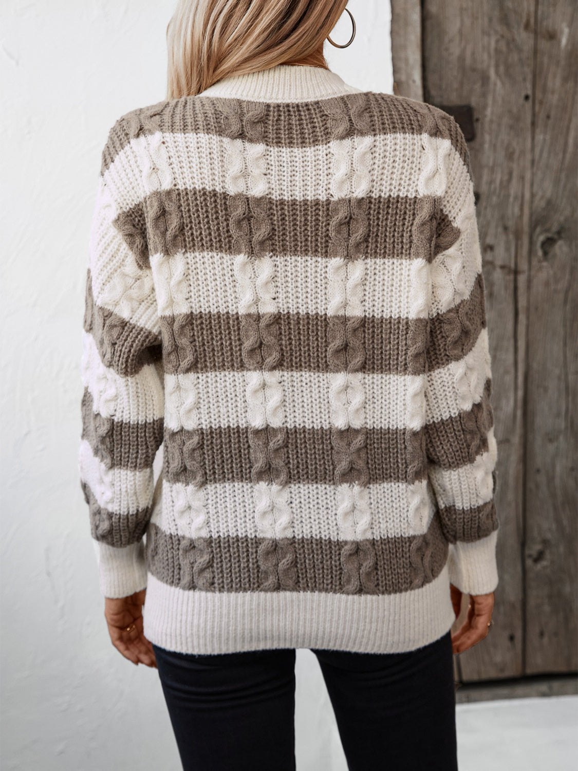 Striped Round Neck Long Sleeve Sweater - Ryzela