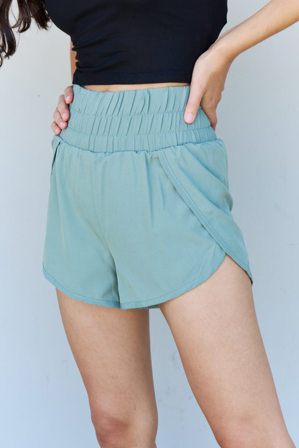 Ninexis Stay Active High Waistband Active Shorts in Pastel Blue - Ryzela