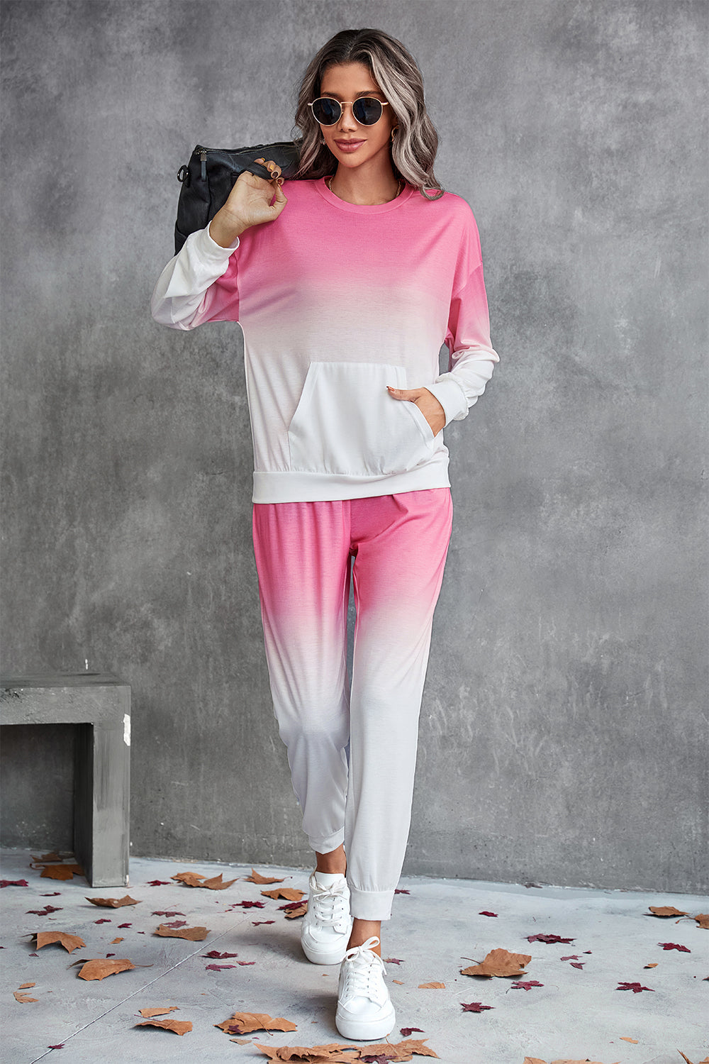 Gradient Round Neck Sweatshirt and Joggers Set - Ryzela