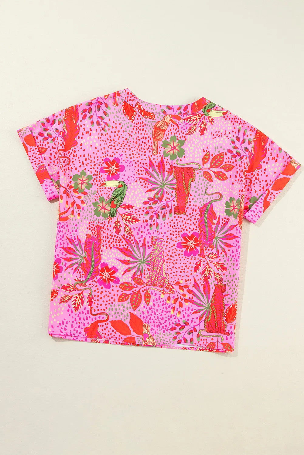 Printed Notched Short Sleeve Top - Ryzela