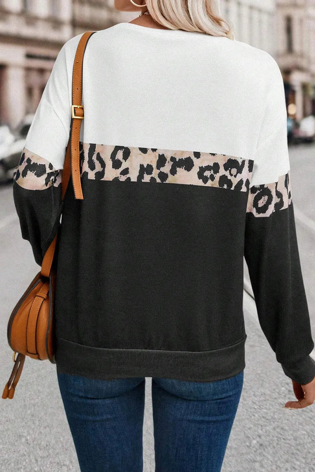 Leopard Round Neck Long Sleeve Top - Ryzela