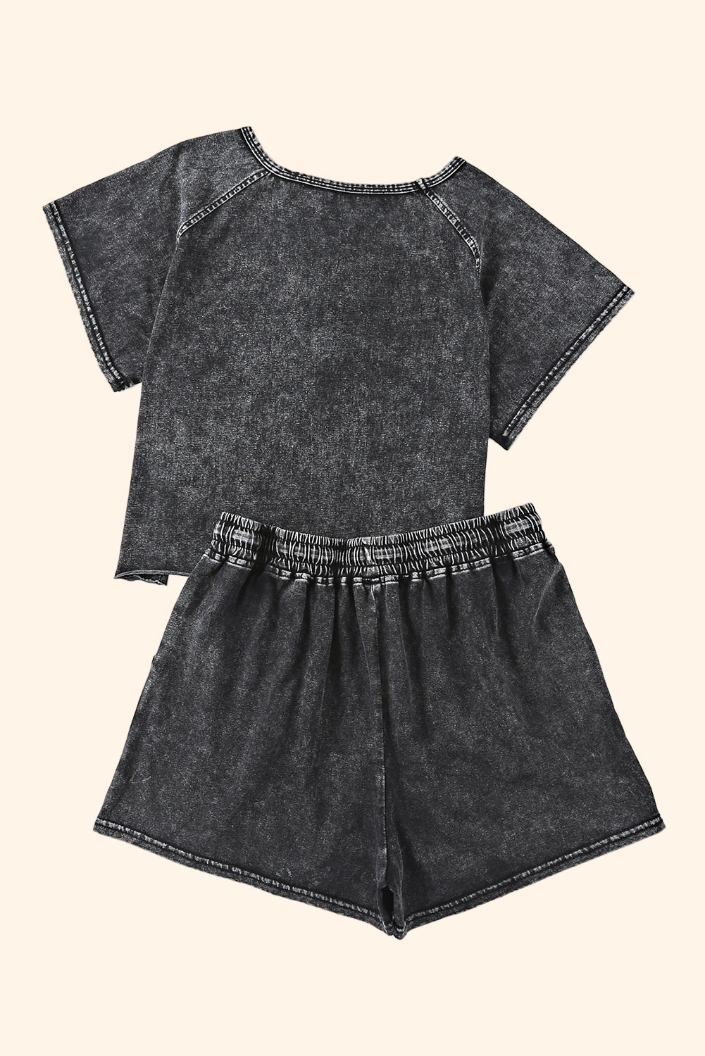 Heathered Round Neck Top and Shorts Lounge Set - Ryzela