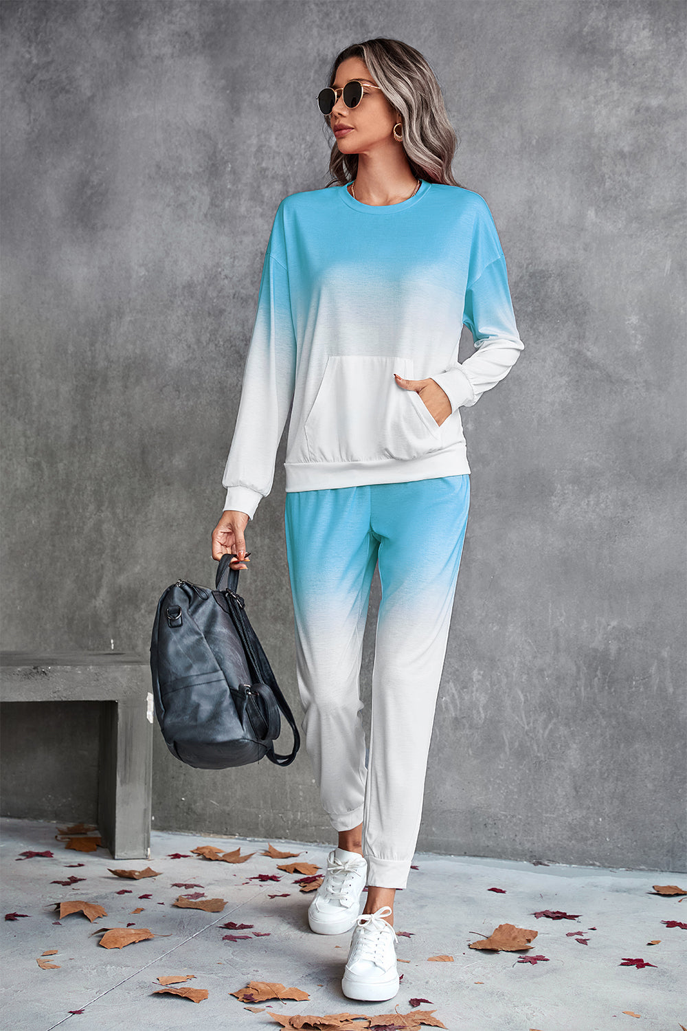 Gradient Round Neck Sweatshirt and Joggers Set - Ryzela