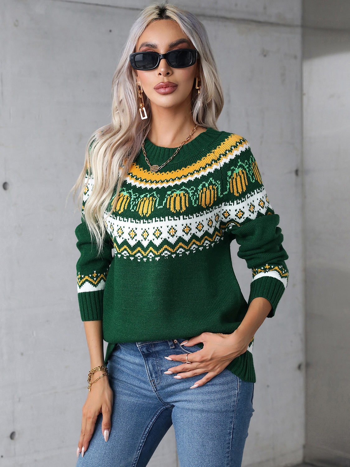 Angel Wings Geometric Round Neck Long Sleeve Sweater - Ryzela