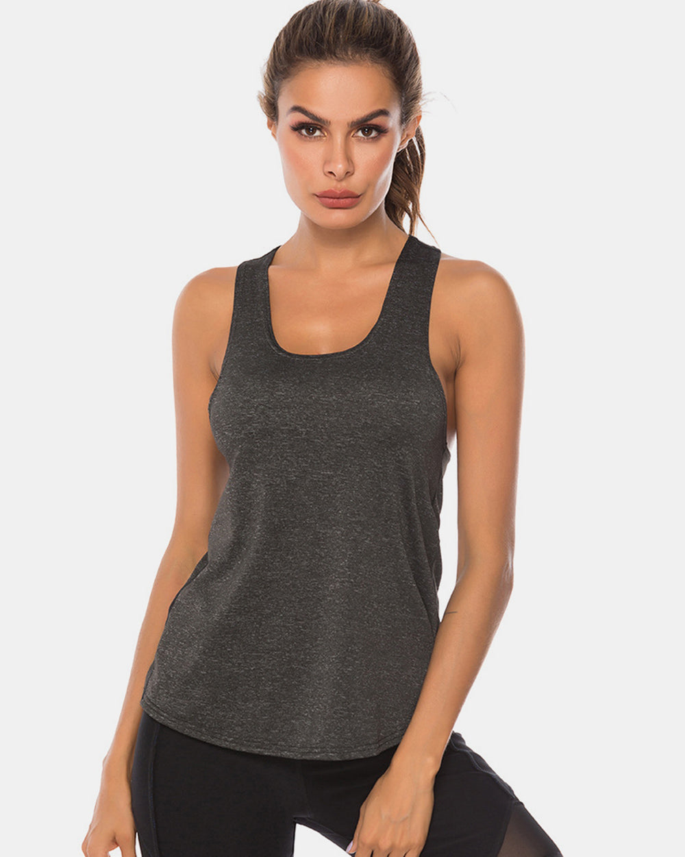 Full Size Scoop Neck Wide Strap Active Tank - Ryzela