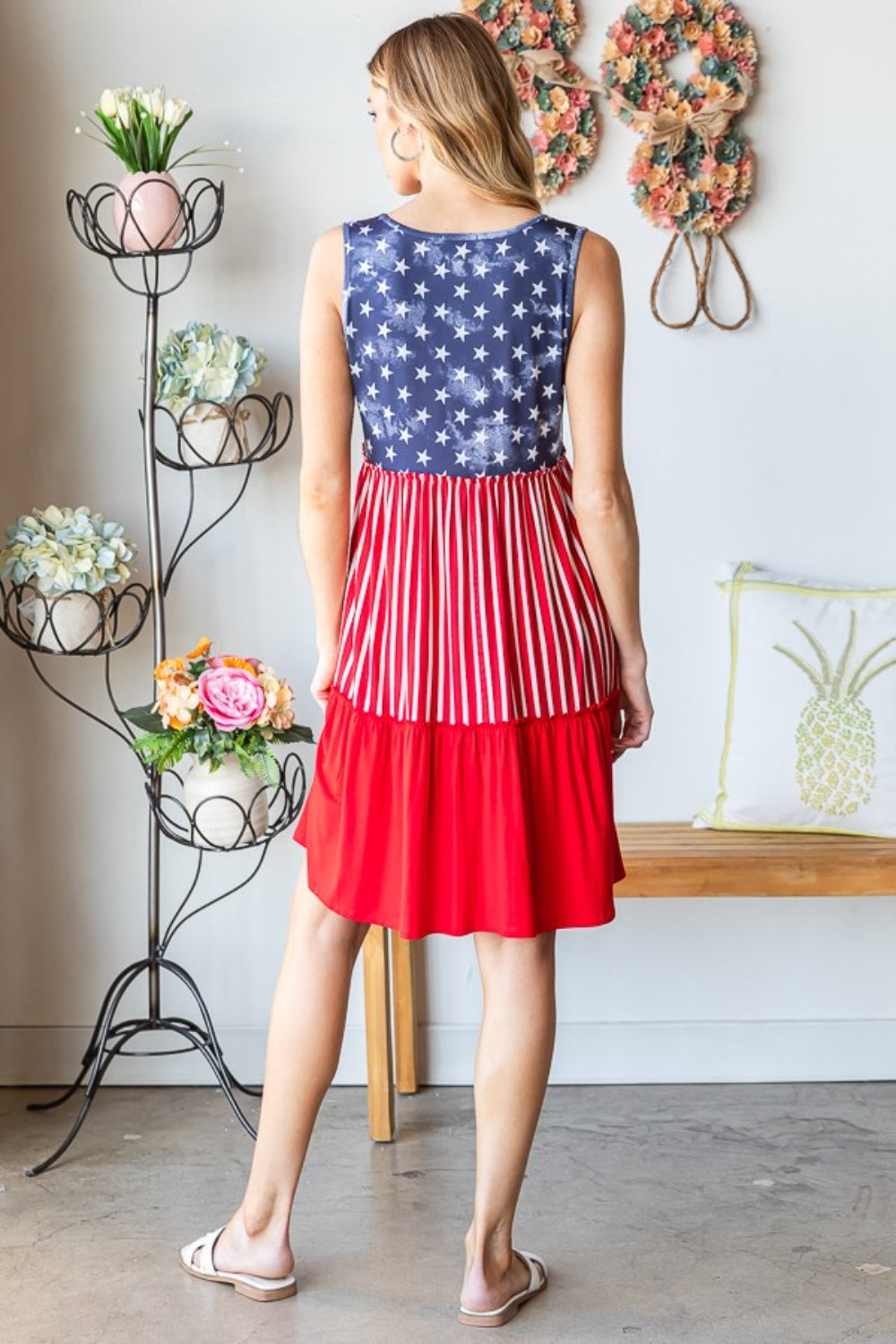 Heimish Full Size US Flag Theme Contrast Tank Dress - Ryzela