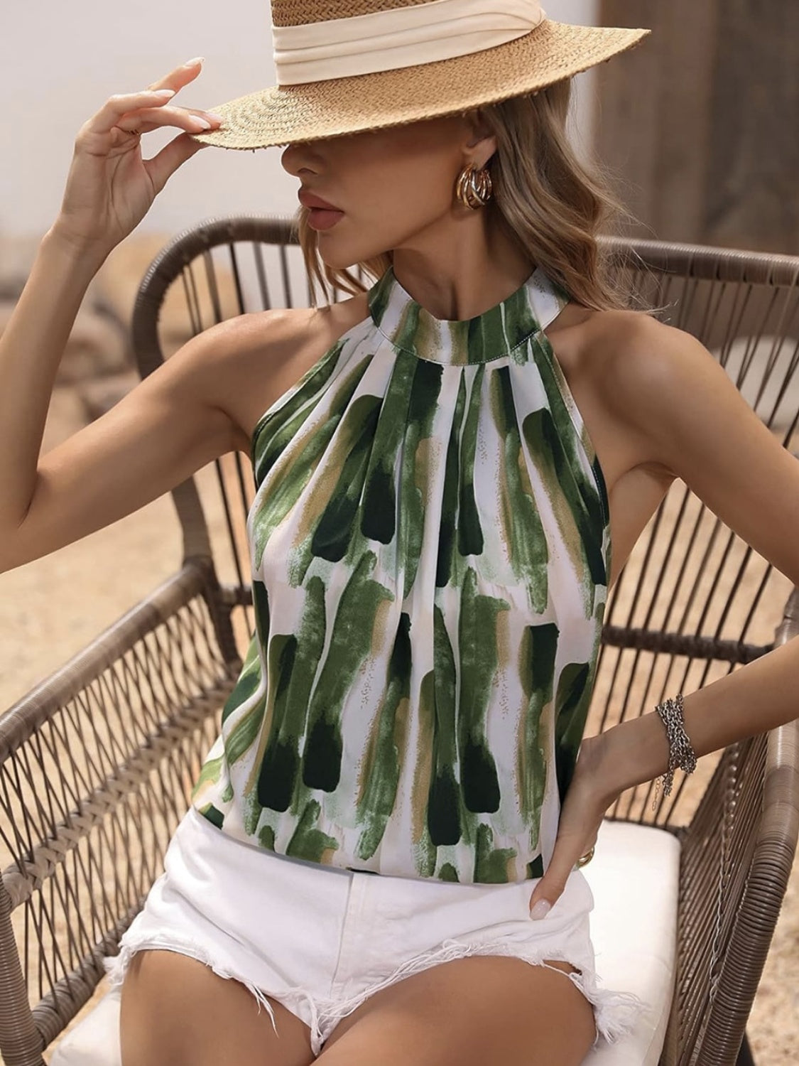 Printed Mock Neck Tank - Ryzela