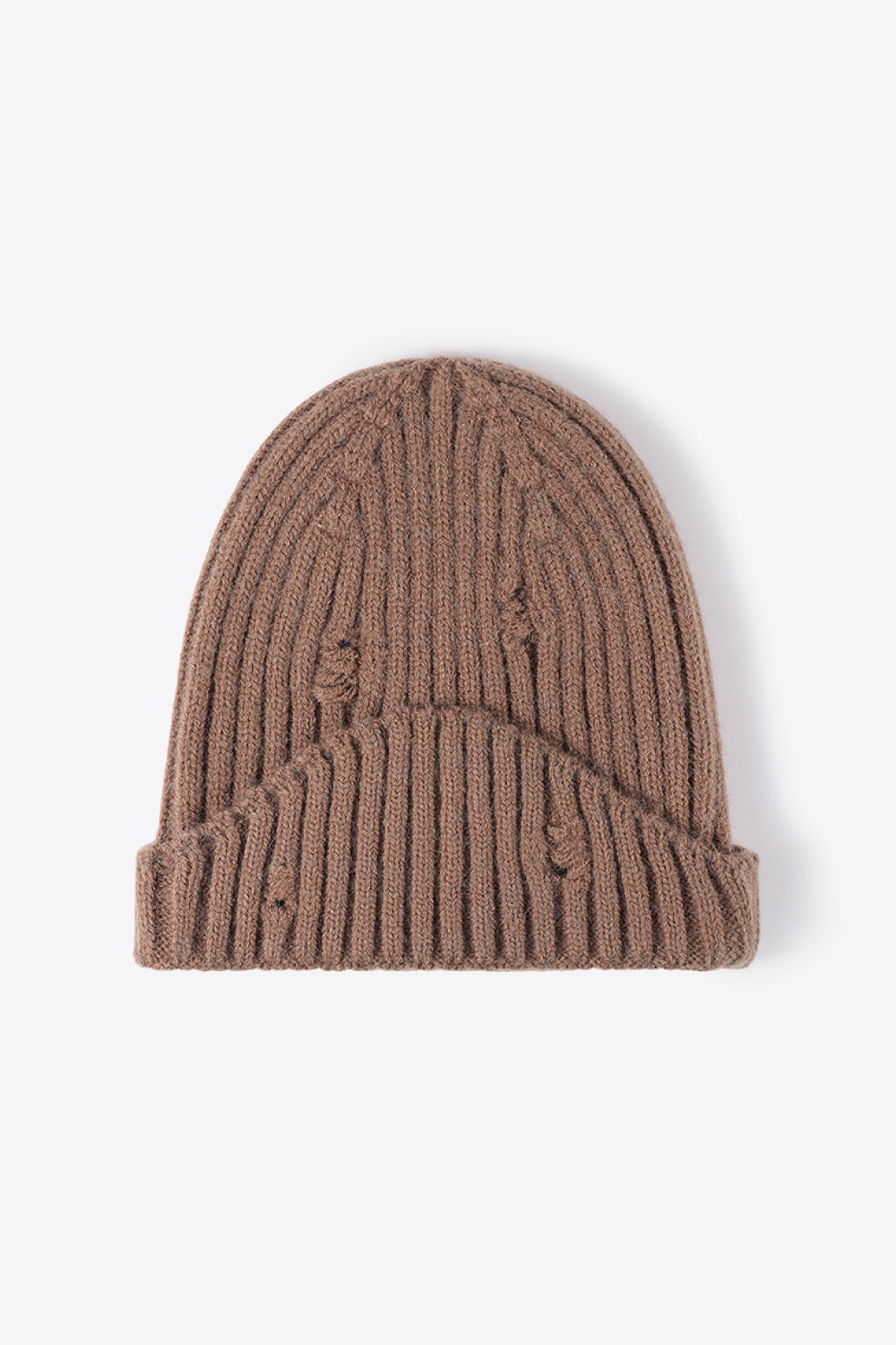 Distressed Rib-Knit Beanie - Ryzela