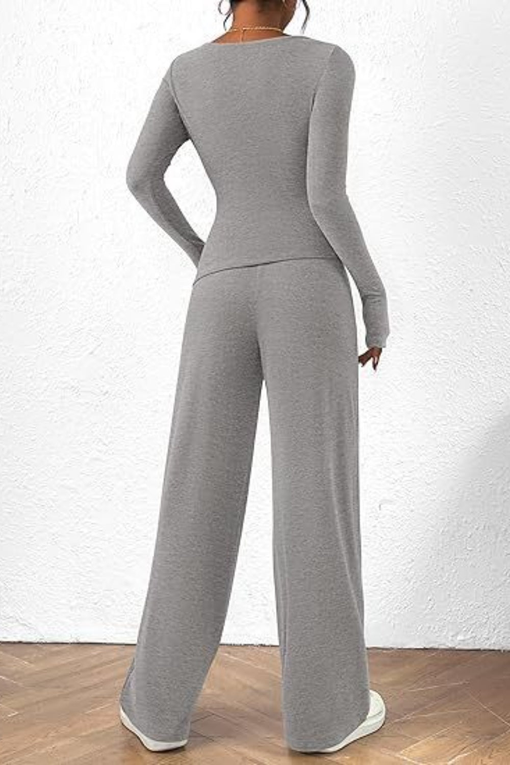 Round Neck Long Sleeve Top and Pants Set - Ryzela