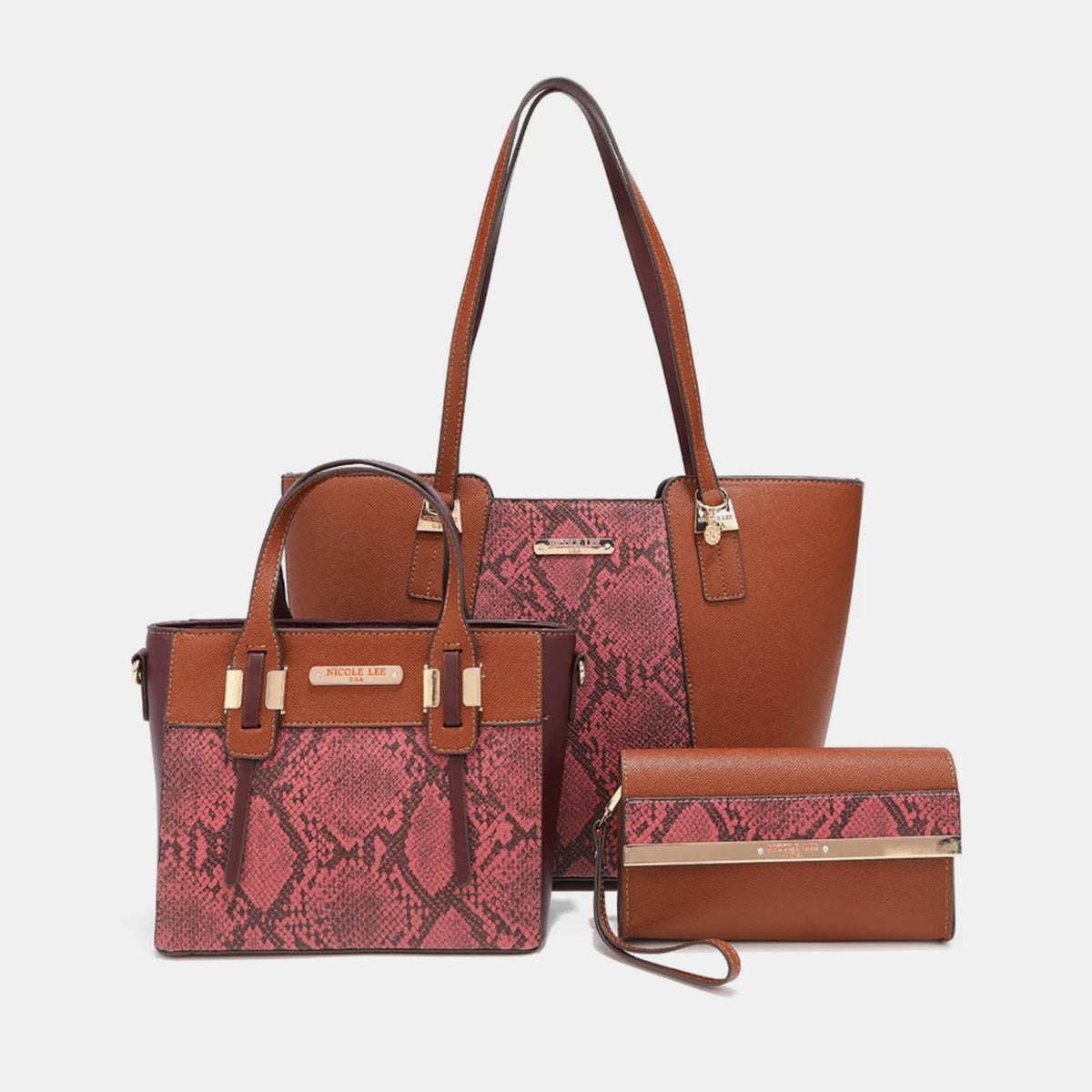 Nicole Lee USA 3-Piece Snake Print Handbag Set - Ryzela