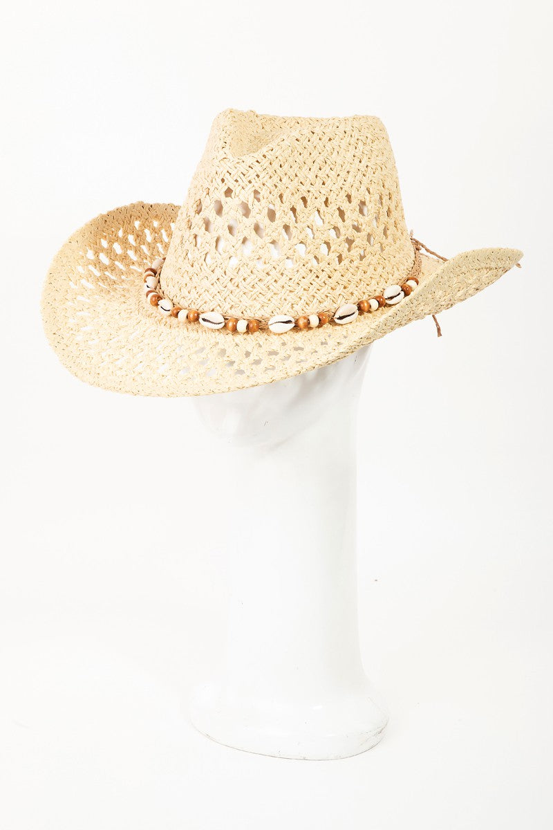 Fame Cowrie Shell Beaded String Straw Hat - Ryzela