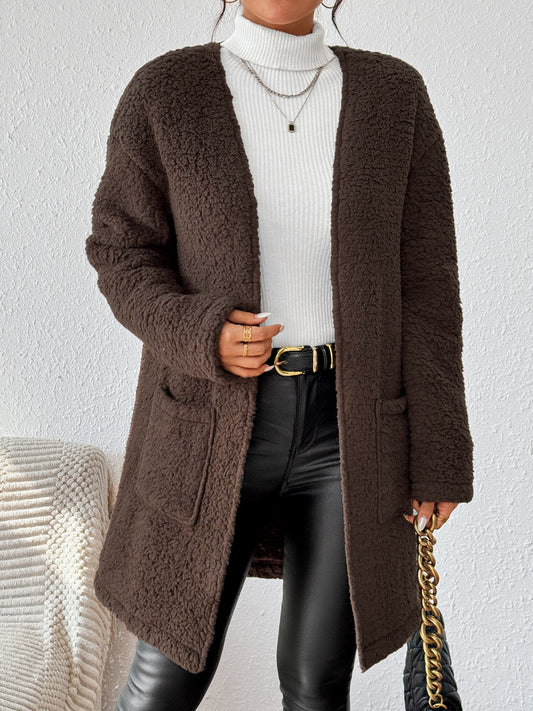 Open Front Long Sleeve Winter Coat - Ryzela