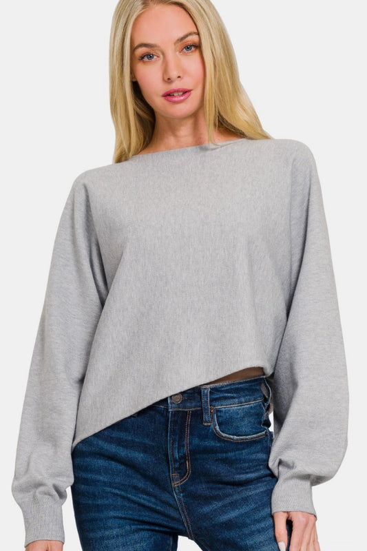 Zenana Asymmetric Hem Long Sleeve Sweater - Ryzela