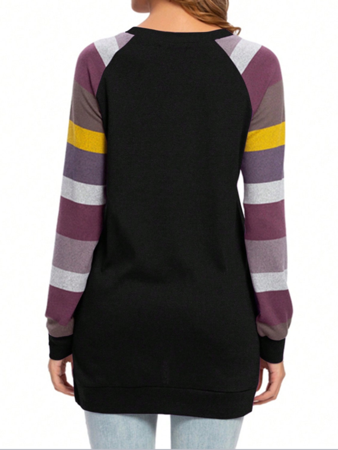 Color Block Round Neck Long Sleeve T-Shirt - Ryzela