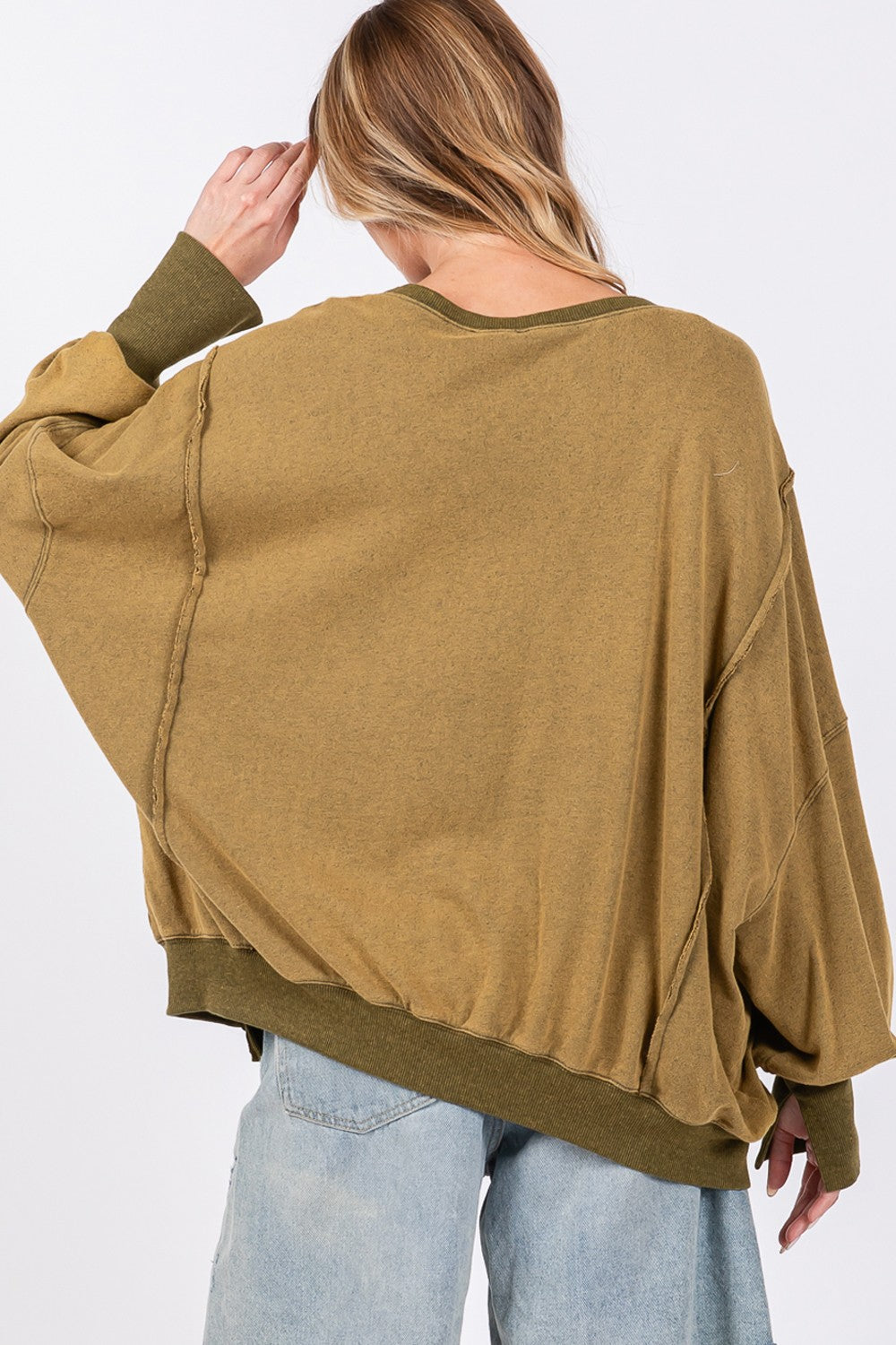 SAGE + FIG Mineral Wash Side Slit Oversized Sweatshirt - Ryzela