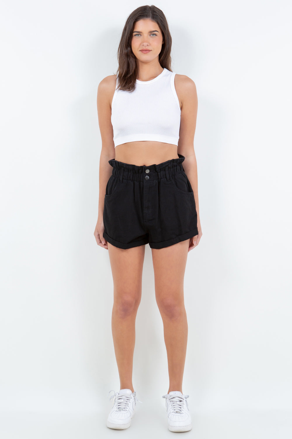 American Bazi High Waist Paper Bag Shorts - Ryzela