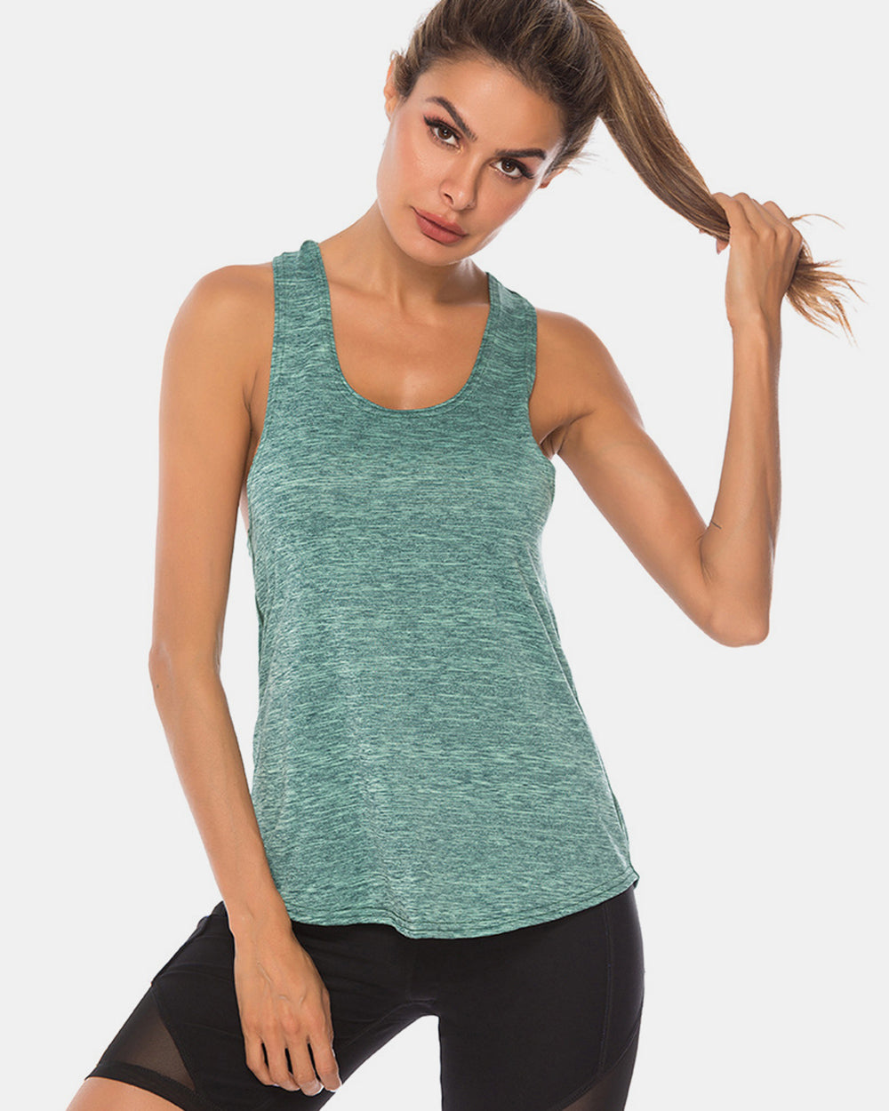 Full Size Scoop Neck Wide Strap Active Tank - Ryzela